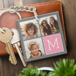 Trendy Instagram Photo Collage Custom Monogram Key Ring<br><div class="desc">Modern Pastel Pink and Grey - Use 3 square photos to create a unique and personal gift. Or you can keep the hipster puppy and make a trendy keepsake. If you need to adjust the pictures,  click on the customise tool to make changes.</div>