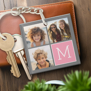 Trendy Instagram Photo Collage Custom Monogram Key Ring