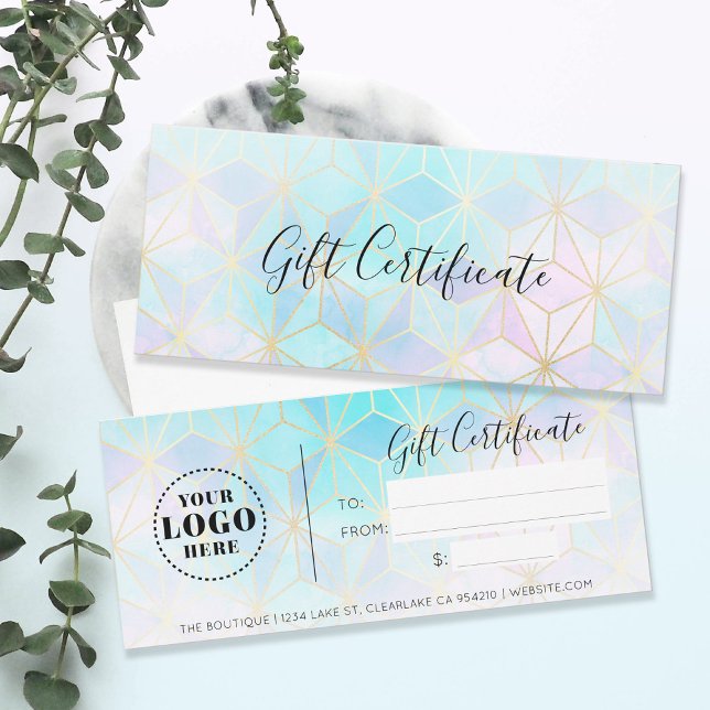 Trendy Iridescent Geometric Gift Certificate (Trendy Iridescent Geometric Pattern Gift Certificate with Logo)