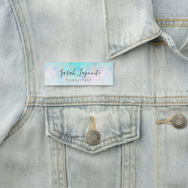 Trendy Iridescent & Pastel Geometric Pattern Name Tag (In Situ)