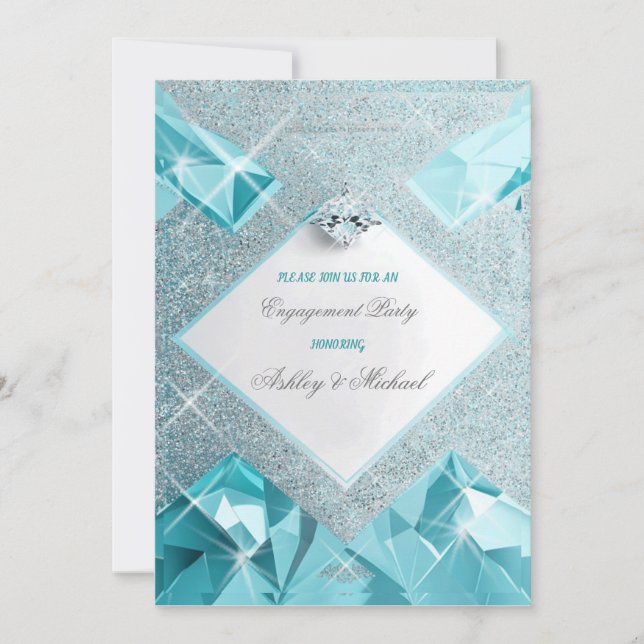 trendy jewellery turquoise sparkles sophisticated invitation (Front)