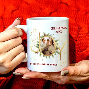 Trendy Joy Pine Boughs Wreath Christmas Photo Coffee Mug