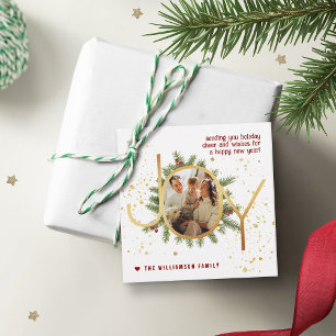 Trendy Joy Pine Boughs Wreath Christmas Photo Favour Tags