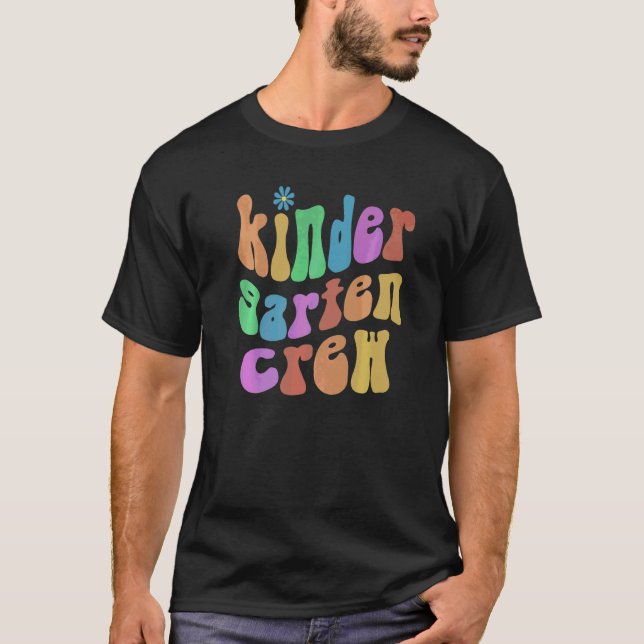Trendy Kindergarten Crew Teacher Hello Kinde Vinta T-Shirt (Front)
