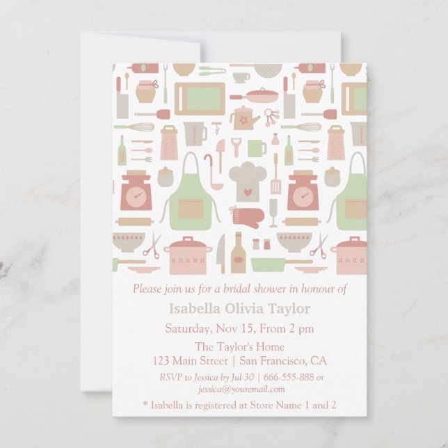 Trendy Kitchen Cooking Utensils Bridal Shower Invitation (Front)