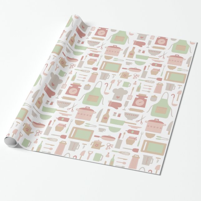 Trendy Kitchen Cooking Utensils Pattern Wrapping Paper (Unrolled)