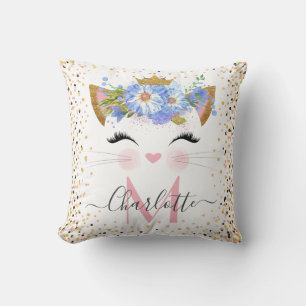 Trendy kitty princess monogram throw pillow