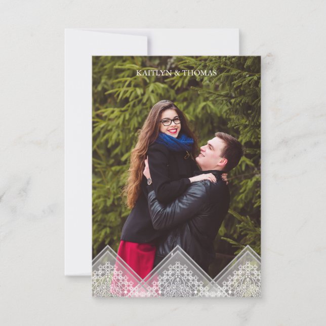 Trendy Lace Transparency Wedding Photo Instant Invitation (Front)