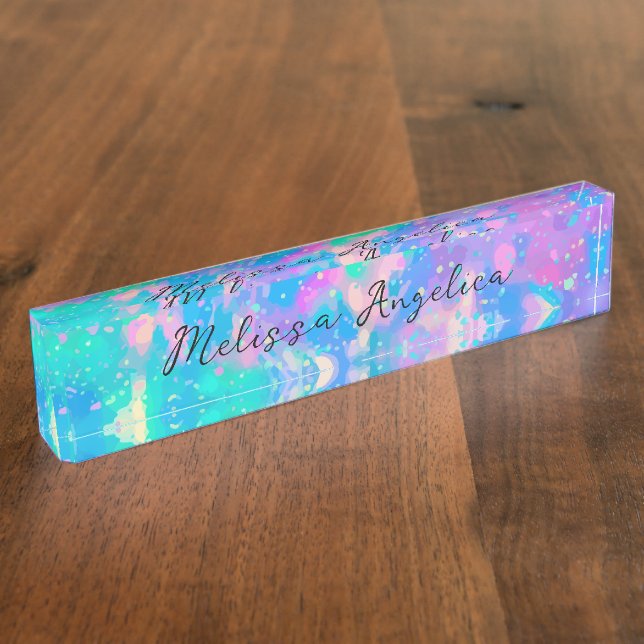 Trendy Ladies Monogram Abstract Desk Name Plate (Side)