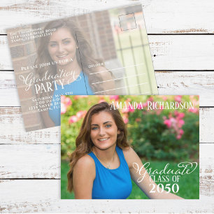 Trendy Landscape Graduation Photo Announcement Postcard