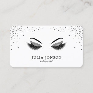 Trendy Lashes with Silver Glitter Makeup Artist Business Card
