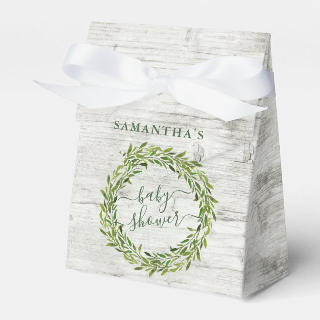 Trendy Laurel Wreath Greenery Baby Shower Favour Box (Front Side)