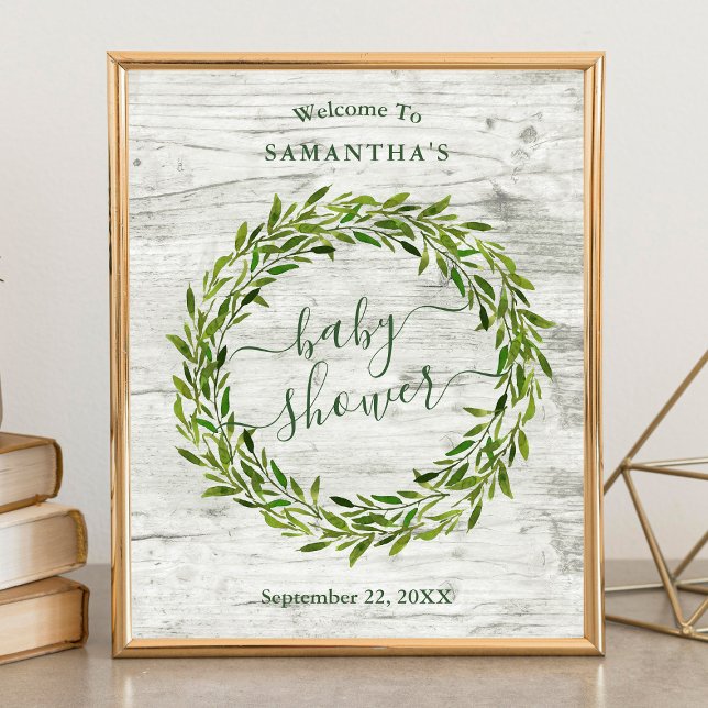 Trendy Laurel Wreath Greenery Baby Shower Welcome Poster (Creator Uploaded)