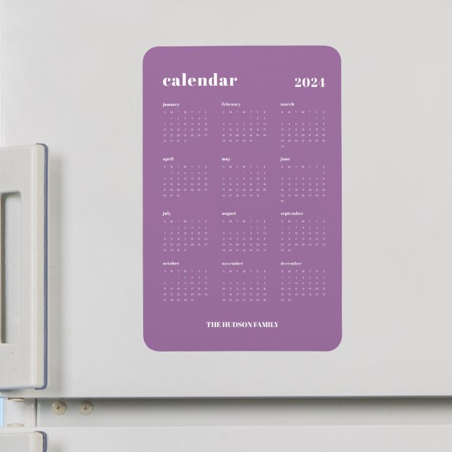 Trendy Lavender Full Year 2024 Calendar Magnet (Creator Uploaded)