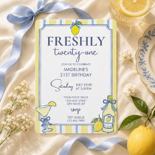 Trendy Lemon Aesthetic Freshly 21 Birthday Invitation