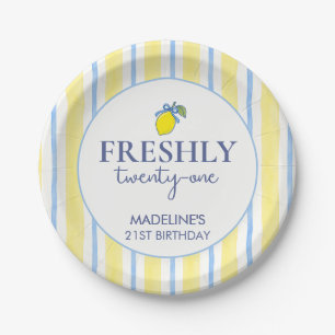 Trendy Lemon Aesthetic Freshly 21 Birthday Paper Plate