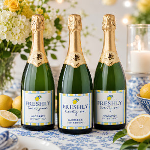 Trendy Lemon Aesthetic Freshly 21 Birthday Sparkling Wine Label