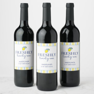 Trendy Lemon Aesthetic Freshly 21 Birthday Wine Label