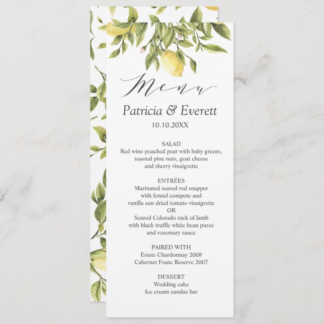 Trendy Lemons and Leaves Boho chic Wedding Invitation (Front/Back)