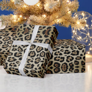 Trendy leopard animal print pattern brown beige wrapping paper