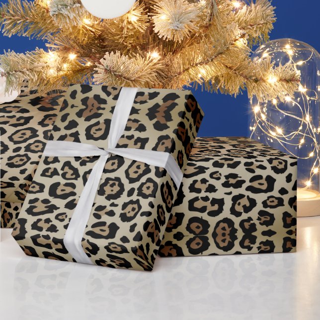 Trendy leopard animal print pattern brown beige wrapping paper (Holidays)