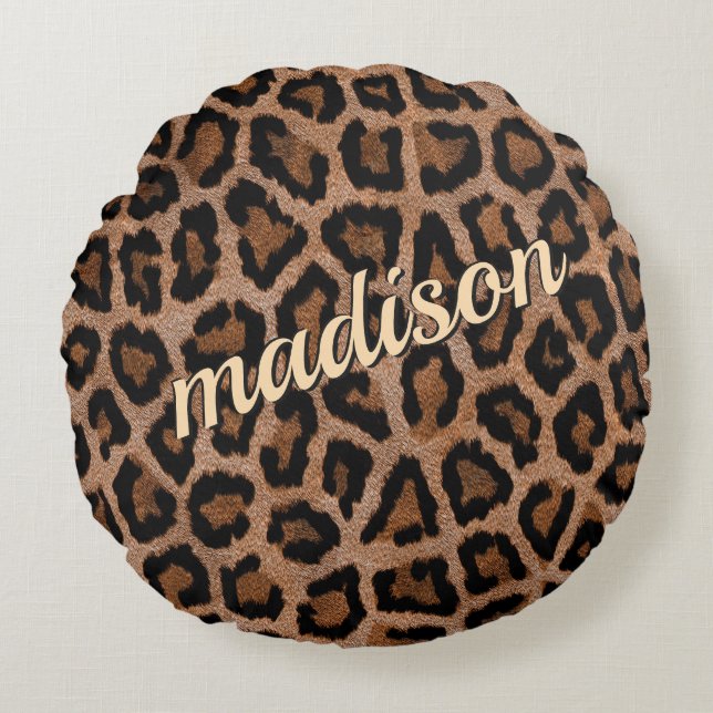 Trendy Leopard Big Cat Gorgeous Animal Pattern Round Cushion (Front)