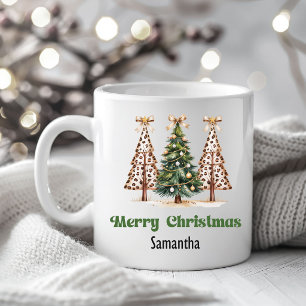 Trendy Leopard Christmas Trees Personalised Mug