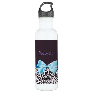 Trendy Leopard Print and Blue Ribbon With Name 710 Ml Water Bottle