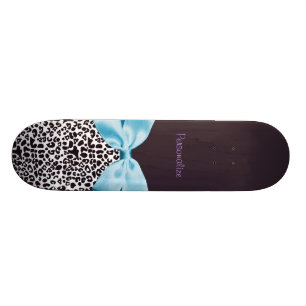 Trendy Leopard Print and Blue Ribbon With Name Skateboard