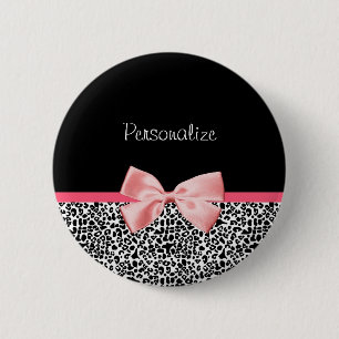 Trendy Leopard Print and Pink Ribbon With Name 6 Cm Round Badge