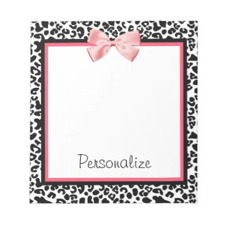 Trendy Leopard Print and Pink Ribbon With Name Notepad