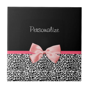 Trendy Leopard Print and Pink Ribbon With Name Tile