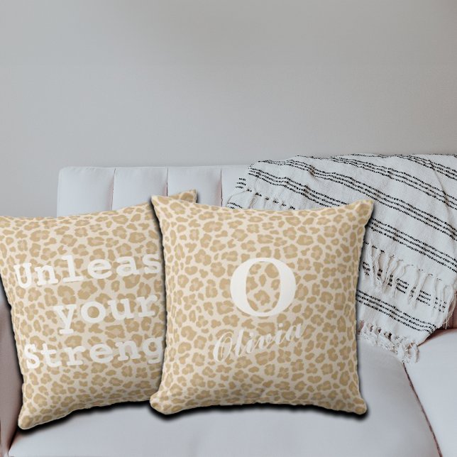 Trendy Leopard Print Custom Monogram & Name Cushion (Creator Uploaded)
