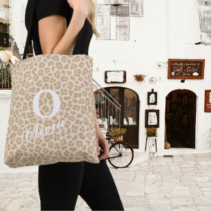 Trendy Leopard Print Custom Monogram & Name Tote Bag
