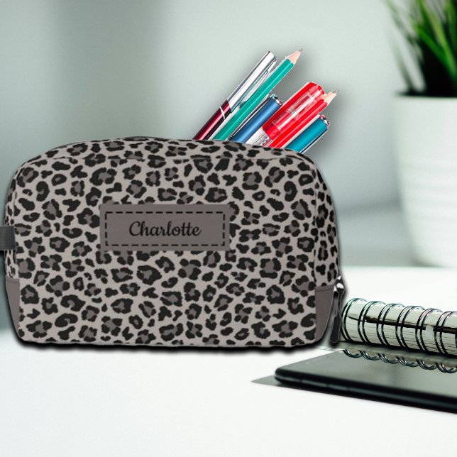 Trendy Leopard Print Custom Name Cosmetic Toiletry Dopp Kit (Creator Uploaded)