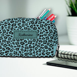 Trendy Leopard Print Custom Name Cosmetic Toiletry Dopp Kit