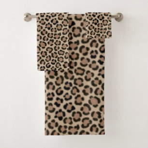 Trendy Leopard Print Fur Effect Repeat Pattern Bath Towel Set