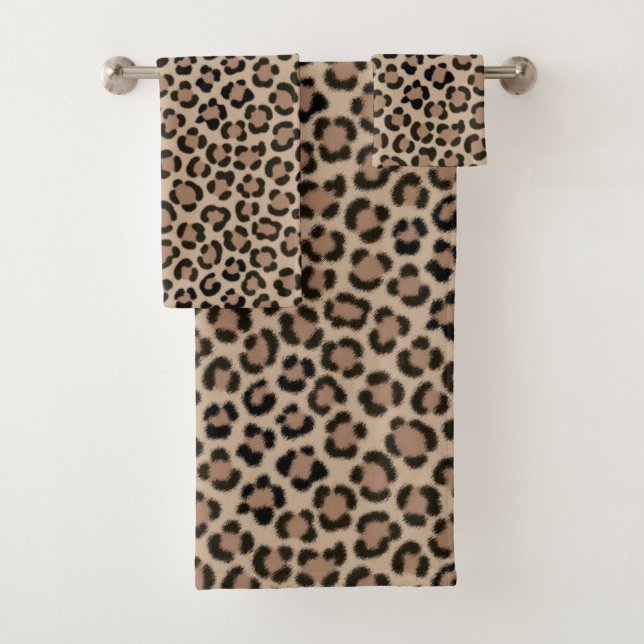 Trendy Leopard Print Fur Effect Repeat Pattern Bath Towel Set (Insitu)
