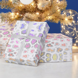 Trendy leopard print silver foil rainbow pattern wrapping paper