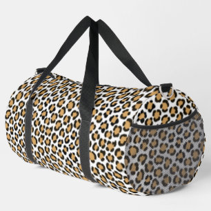 Trendy Leopard Simulated Fur Effect Pattern Duffle Bag