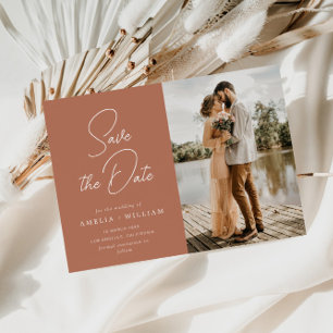 trendy lettering terracotta wedding Save the Date