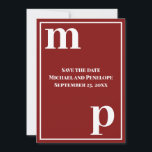Trendy Letters Monogram Garnet Red Save the Date  Invitation<br><div class="desc">A simple clean minimalist design in garnet red with a text pairing of fonts in bold lower case monogram letter text templates and upper case font templates for the details that are easy for you to personalise. Just change the letters to your own right on the product page. All elements...</div>