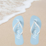 Trendy Light Blue Bridesmaid Jandals<br><div class="desc">Gift your wedding bridesmaids with these stylish bridesmaid flip flops that are a trendy,  light blue colour along with white,  stylised script to complement your similar wedding colour scheme. Select foot size along with other options.</div>