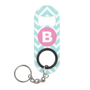 Trendy Light Blue Chevron Pink Monogram