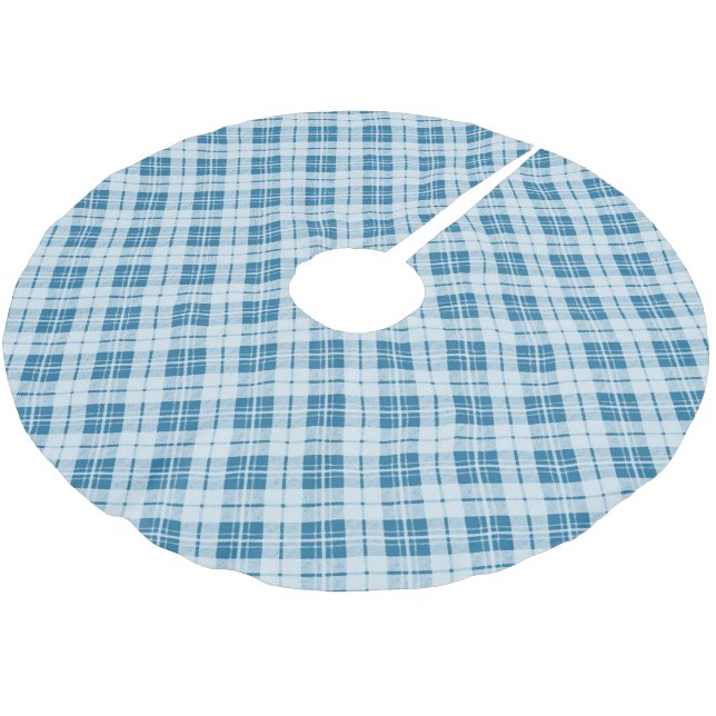 Trendy Light Blue Christmas tartan Brushed Polyester Tree Skirt (Angled)