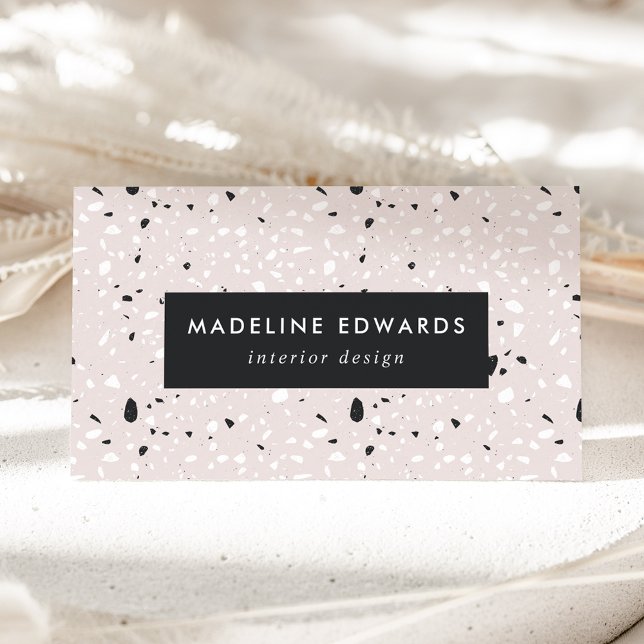 Trendy Light Blush & Charcoal Grey Terrazzo Business Card (Creator Uploaded)