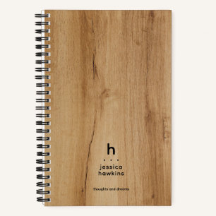 Trendy Light Brown Wood Veneer Modern Monogram Notebook