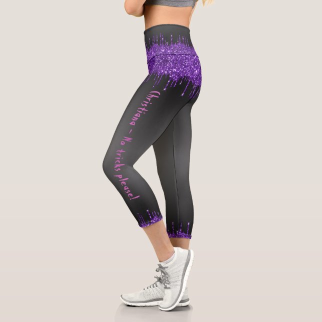 Trendy lilac glam dripping Halloween theme custom Capri Leggings (Left)