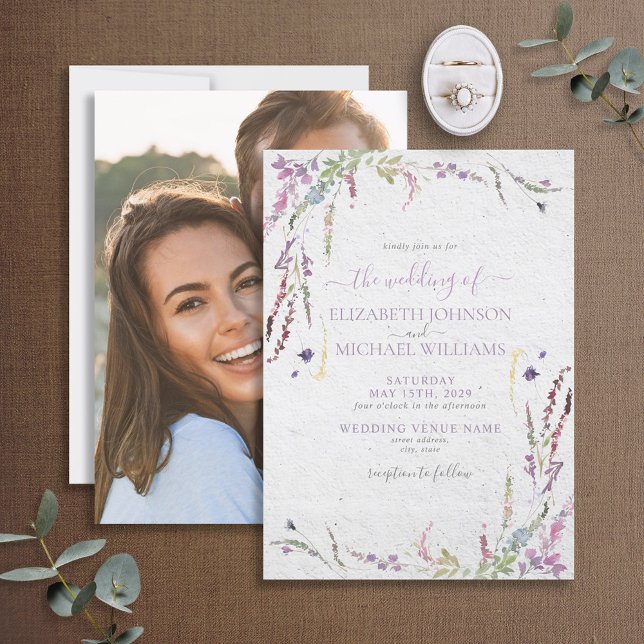 Trendy Lilac Lavender Floral Photo Garden Wedding Invitation (Creator Uploaded)