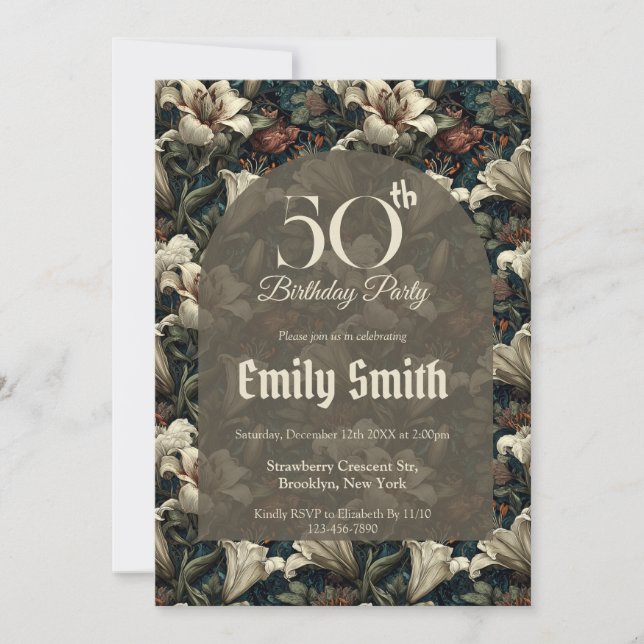 Trendy Lilies Themed 60Th Birthday Invitation (Front)